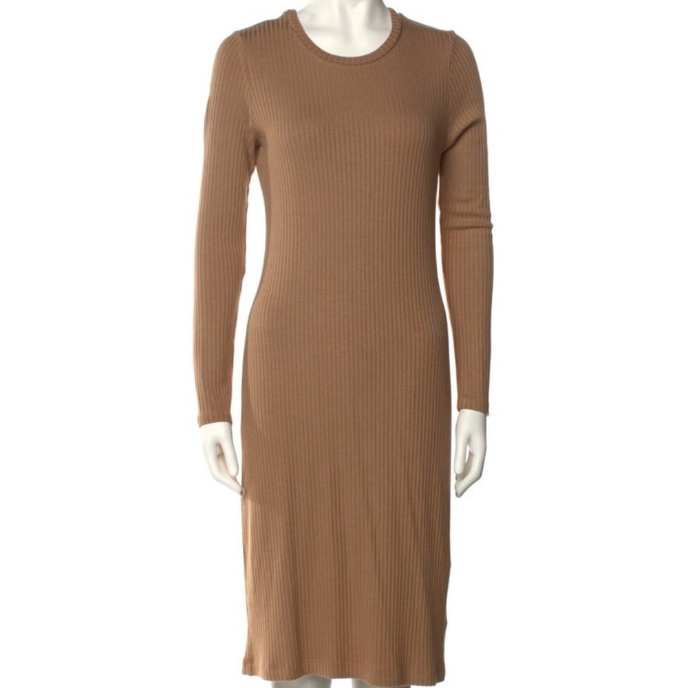 Ribbed Long Sleeve Tan Dress